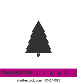 Spruce christmas tree icon flat. Black pictogram on white background. Vector illustration symbol and bonus button