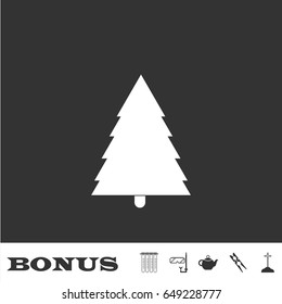Spruce christmas tree icon flat. White pictogram on black background. Vector illustration symbol and bonus icons