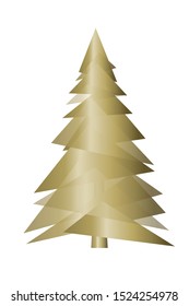 Spruce, Christmas tree of triangles of different shades of golden. Object isolated on a white background, vector.