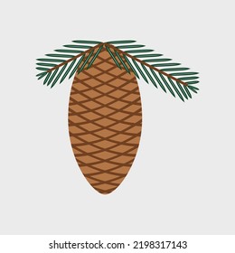 Spruce cone and tree branch with needles