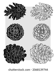 Spruce cones and branches are drawn with a black line. The form is transparent on a gray background. Suitable for Christmas patterns, cards and packaging.