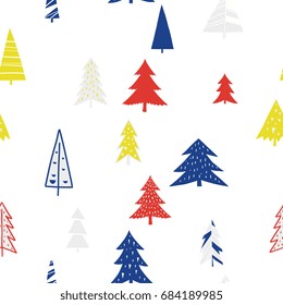 Abeto en diferentes Formas y tamaños - dibujado a mano patrón sin fisuras - perfecto para papel de regalo de Navidad, fondo, textil.