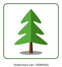 Spruce or fir tree icon. Flat design sign. Beautiful floral element isolated on white background. Green silhouette coniferous tree. Symbol of christmas, new year. Sprites for game. Vector illustration