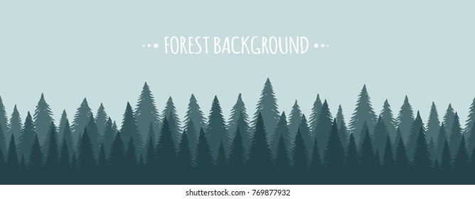 Spruce forest background. Vector illustration, hand drawn sketch.