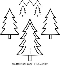Spruce forest icon in outline style. Coloring template for modification according to a specific task