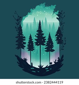 Spruce Forest In Mystical Fog Vector Illustration by Himawan Rush X