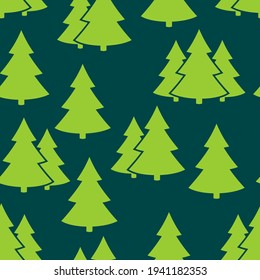 Spruce forest seamless pattern. Simple seamless Christmas tree background. For wrappers, fabrics, backdrops, children's rooms, etc.