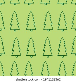 Spruce forest seamless pattern. Simple seamless Christmas tree background. For wrappers, fabrics, backdrops, children's rooms, etc.