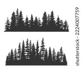 Spruce forest silhouette.Spruce wood silhouette.Spruce tree silhouette.