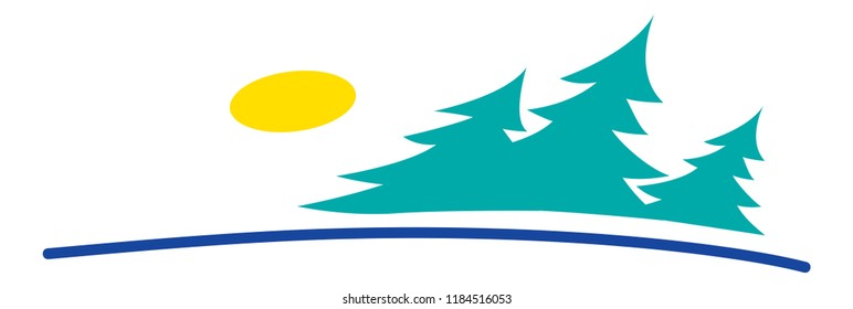 Spruce forest and sun. Image for logo or illustration