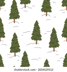 Spruce forest in winter. Vector seamless pattern