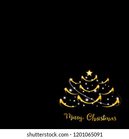 Spruce. Gold. Holiday, Christmas. Abstract On a black background. New Year card. Template.