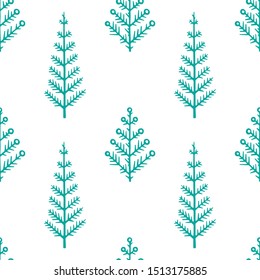 Spruce hand drawn endless background. Christmas trees seamless pattern. Fir-tree sketch texture. Part of set. 