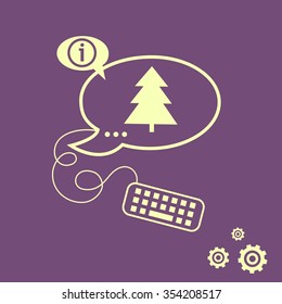 Spruce and keyboard design elements. Line icons for application development, web page coding and programming, creative process
