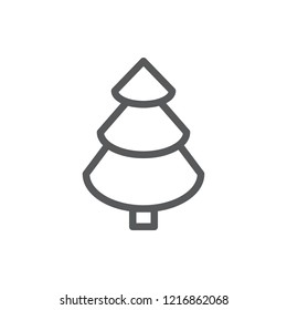 Spruce line icon with editable stroke vector illustration - outline symbol of evergreen pine tree for natural design. Pixel perfect pictogram of fir-tree of conical form isolated on white background.