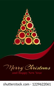 Spruce in paper cut style with text. Christmas and New Year decorative design. Greeting card.