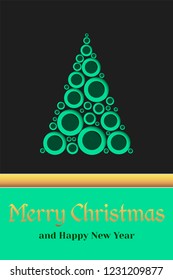 Spruce in paper cut style with text. Christmas and New Year decorative design. Greeting card.