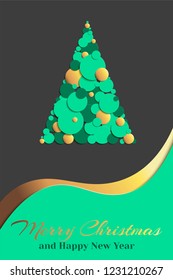 Spruce in paper cut style with text. Christmas and New Year decorative design. Greeting card.