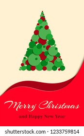 Spruce in paper cut style with text. Christmas and New Year decorative design. Greeting card.