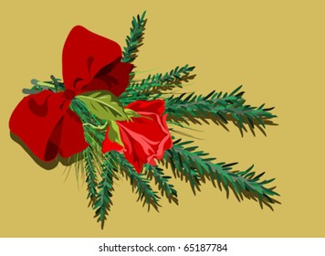 Spruce and pine bunch with a red rose and bow