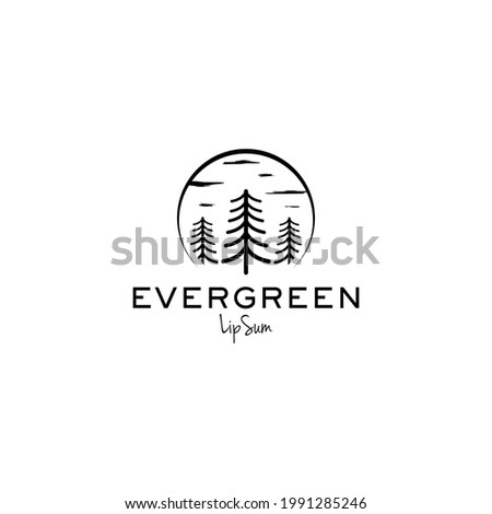 spruce pine, pine tree forest on moon background, retro stripe hipster art logo design