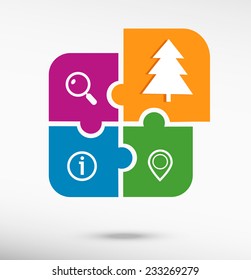 Spruce pine tree icon on colorful jigsaw puzzle 