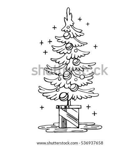 Spruce sketch symbol vector Christmas winter. Fur-tree isolated outline on a white background.