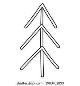 Spruce from sticks in a linear style. Flat style tree. Isolated outline element on a white background. Hand drawn vector illustration. Ecology and environment protection. Eco and nature.