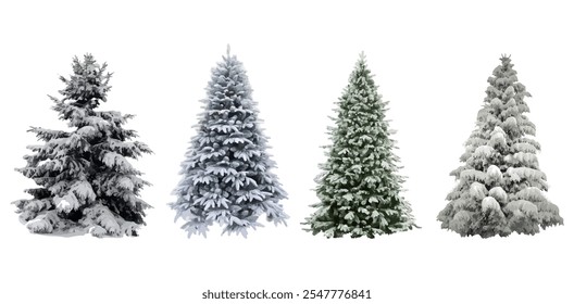 Spruce tree collection isolated on white background