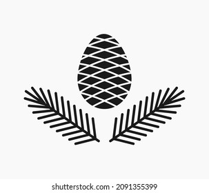 Spruce Tree Cone And Branches Symbol. Vector Illustration.