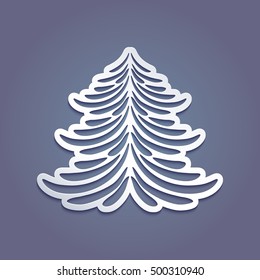 Spruce tree cut out of paper, fir-tree. Template for Christmas cards, invitations for Christmas party. Image suitable for laser cutting, plotter cutting or printing.