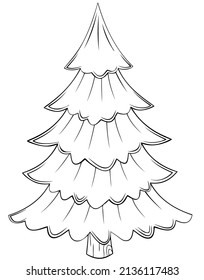 Spruce tree. Element for coloring page. Cartoon style.