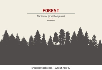 Spruce tree forest background. Spruce tree silhouette