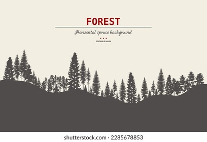 Spruce tree forest background. Spruce tree silhouette