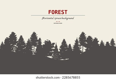 Spruce tree forest background. Spruce tree silhouette