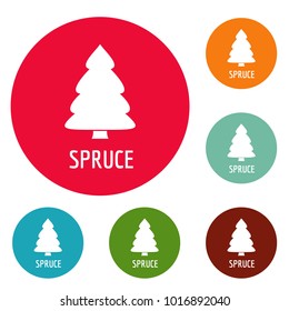 Spruce tree icons circle set vector isolated on white background
