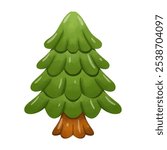 Spruce tree illustration vector, cartoon pine tree clip art in hand drawn watercolor style, cute green fir tree image