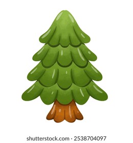 Vector de la ilustración del árbol de abeto, arte del Clip del árbol de pino de la historieta en estilo dibujado a mano de la acuarela, Imagen verde linda del árbol de abeto
