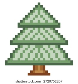 Spruce tree with pixel art on isolated white background