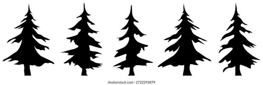 Spruce tree silhouette. Pine trees forest silhouettes showing forest nature design elements