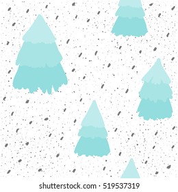 Spruce tree winter seamless background. Blue doodle spruce. Abstract winter spruce forest seamless pattern for xmas card, book, new year invitation, t-shirt, vintage album, textile fabric, garment etc