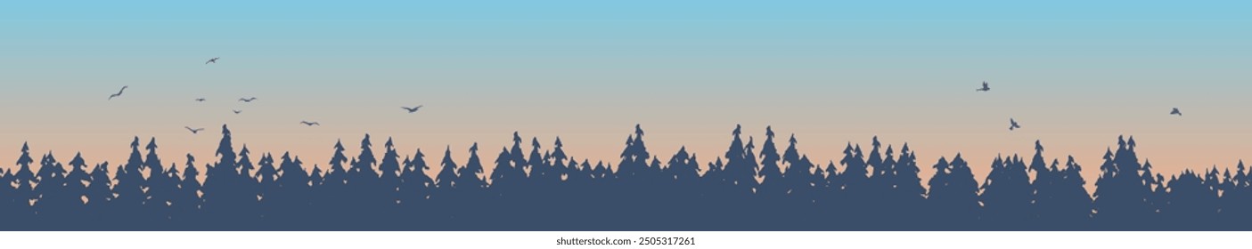 Spruce Trees Landscape in the Fog. Nature and landscapes concept vector