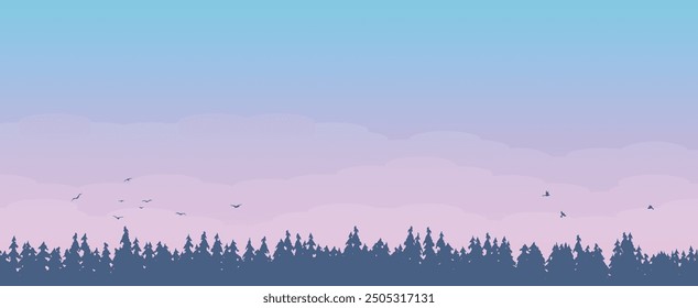Paisaje de abetos en la mañana nublada. Concepto de Naturaleza y paisajes Vector