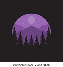 Vector de diseño de logotipo de noche de árboles de abeto