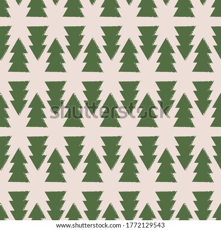 Spruce trees seamless vector christmas pattern. Geometric surface print design for fabrics, textiles, stationery, gift wrap, cards. and packaging.