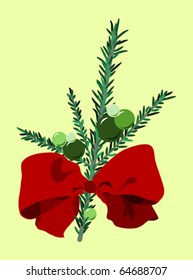 Spruce twig with red bow and green balls