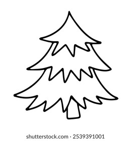 Spruce. Vector drawing. Tree icon. Cartoon Christmas tree. Isolated contour drawing. Design element