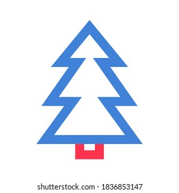 Ilustración vectorial prudente en el estilo de arte en línea. Vector de línea roja y azul del árbol