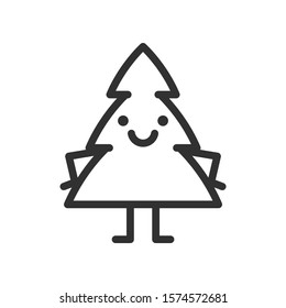 Spruce vector outline, tree with face, linear icon. Editable stroke