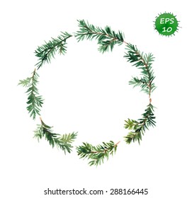 Spruce wreath. Watercolor vector